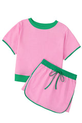 Bonbon Colorblock Edge Drop Shoulder T Shirt and Skort 2Pcs Set Short Sets JT's Designer Fashion
