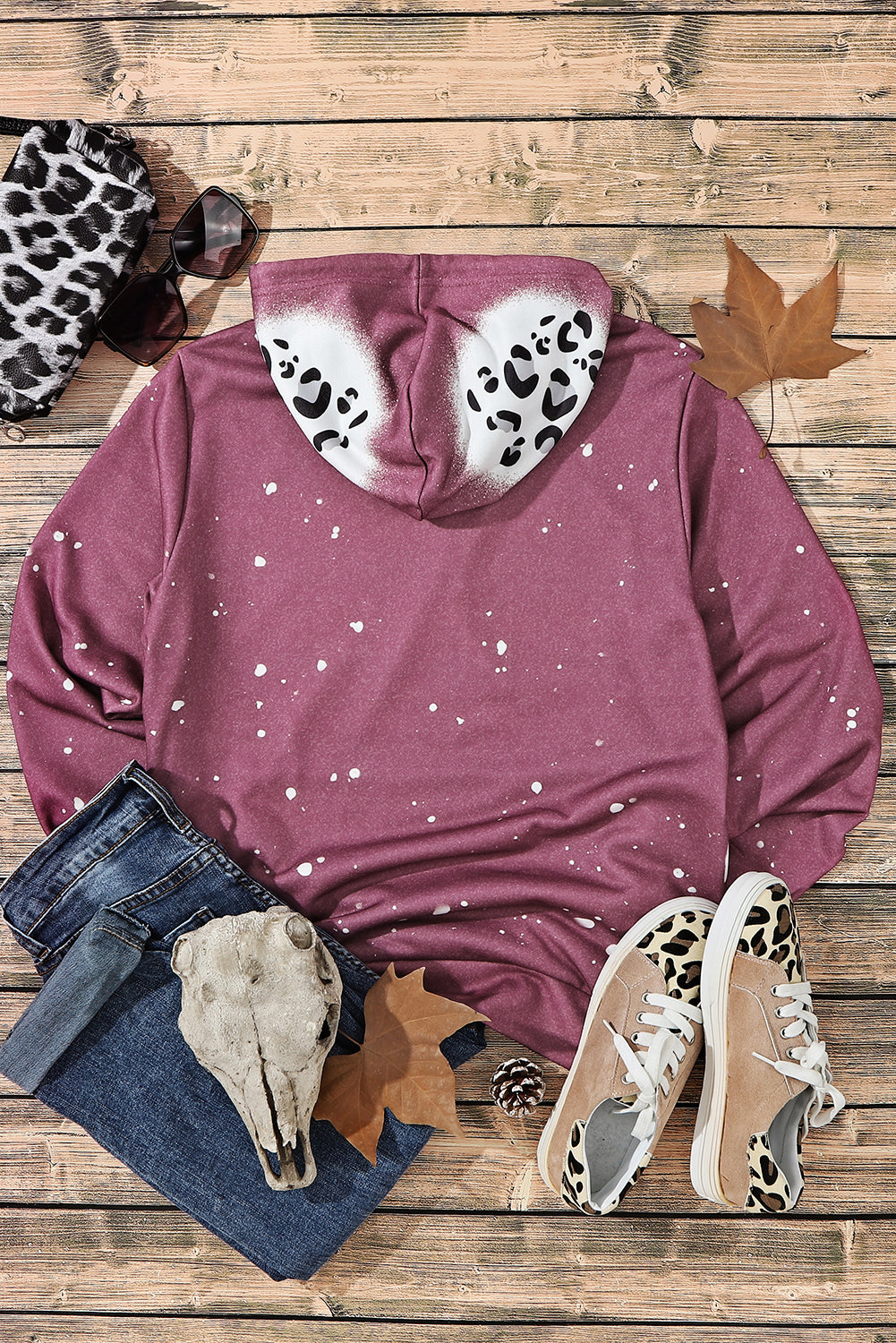 Leopard Tie Dye Print Kangaroo Pocket Pullover Hoodie Sweatshirts & Hoodies JT's Designer Fashion