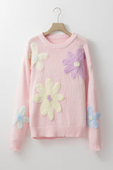 Pink Petals & Threads Embroidered Floral Sweater Sweaters JT's Designer Fashion