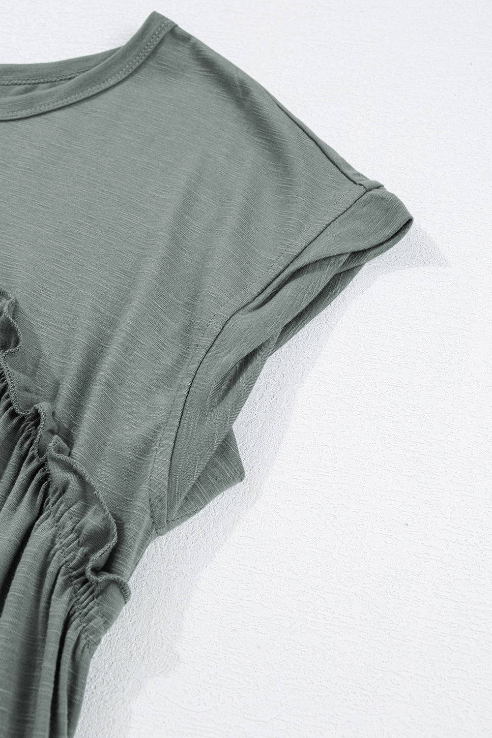 Mist Green Frilled Gathered Seam Round Neck T Shirt Dress T Shirt Dresses JT's Designer Fashion