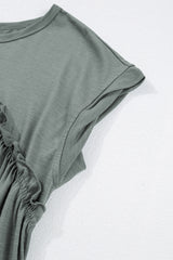 Mist Green Frilled Gathered Seam Round Neck T Shirt Dress T Shirt Dresses JT's Designer Fashion