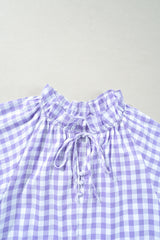 Lavendula Plaid Ruffle Wide Short Sleeve Babydoll Mini Dress Mini Dresses JT's Designer Fashion