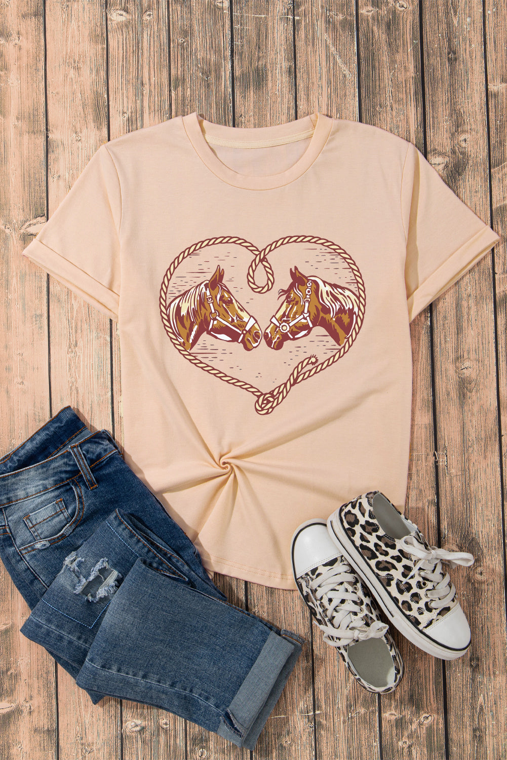 Khaki Rodeo Horse Graphic Western Cowgirl Fashion T Shirt Graphic Tees JT's Designer Fashion