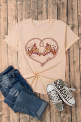 Khaki Rodeo Horse Graphic Western Cowgirl Fashion T Shirt Graphic Tees JT's Designer Fashion