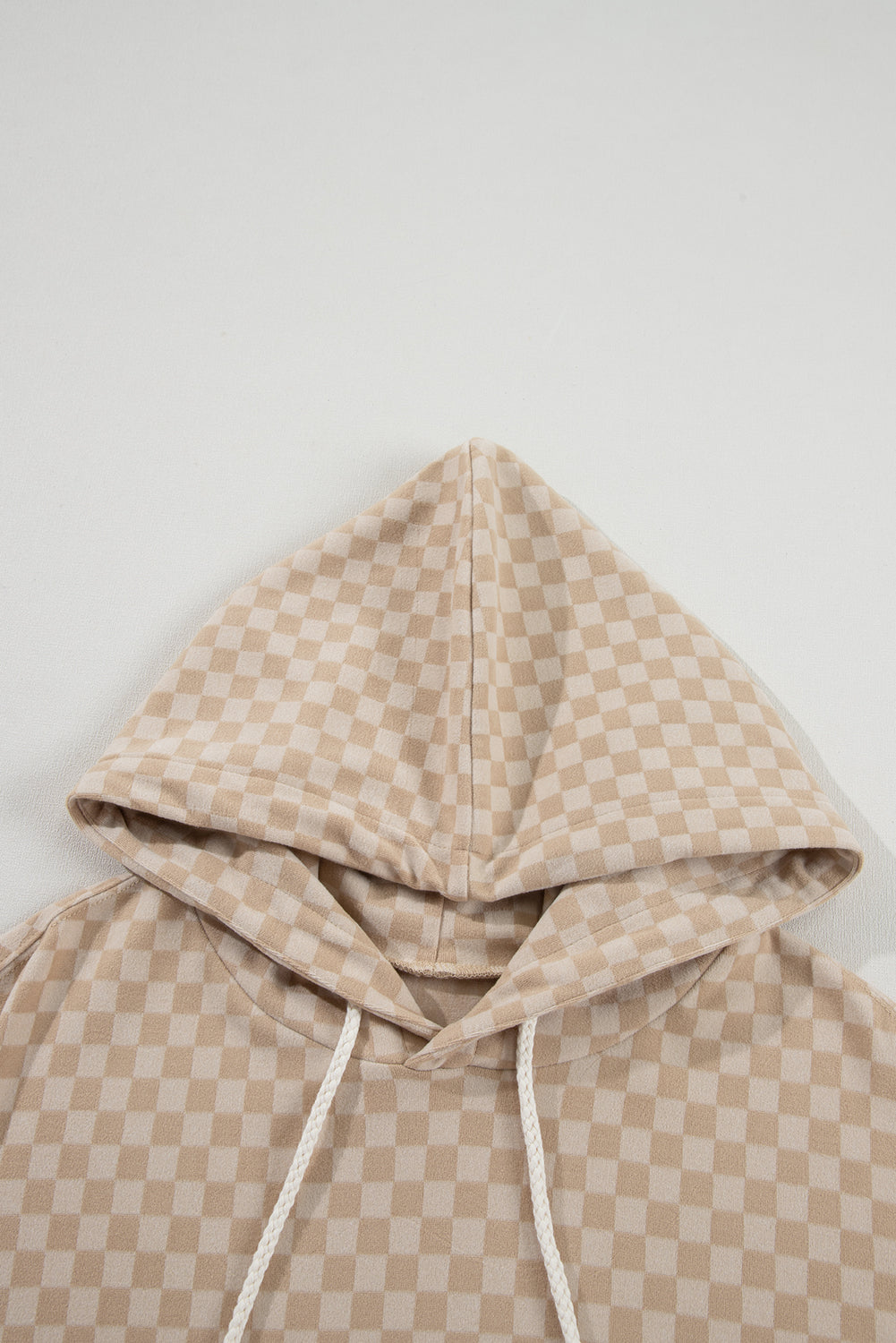 Khaki Checkered Print Kangaroo Pocket Drawstring Hoodie Sweatshirts & Hoodies JT's Designer Fashion