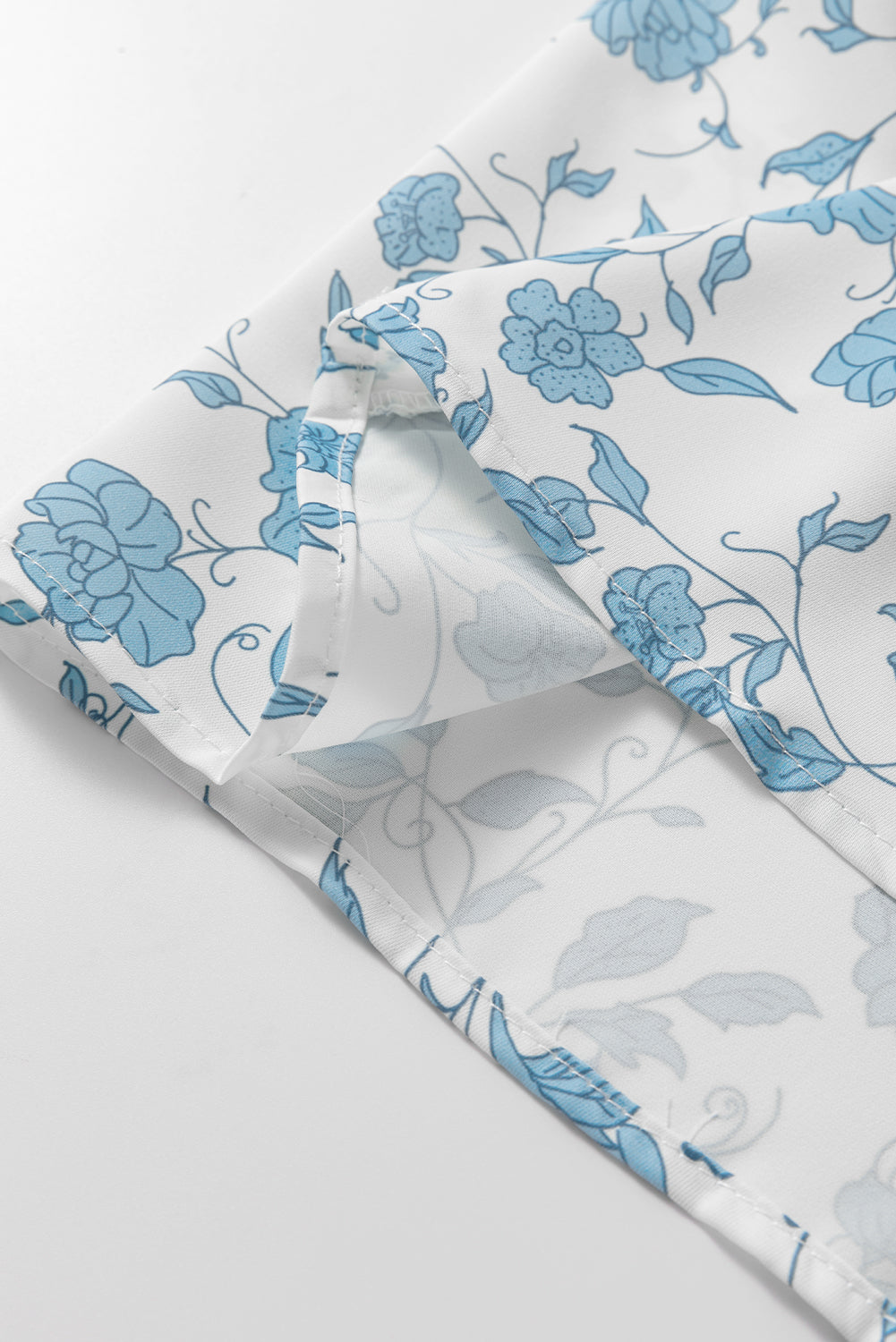 Sky Blue Floral Contrast Bow Puff Sleeve Mini Dress Mini Dresses JT's Designer Fashion