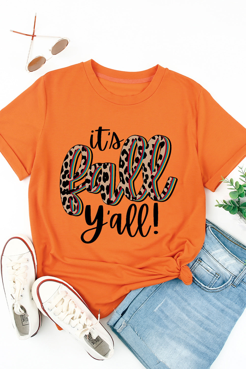 Orange Its Fall Yall Animal Print Casual T Shirt Graphic Tees JT's Designer Fashion
