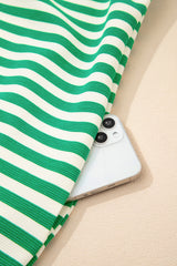 Green Stripe Print Contrast Collar Split Neck Flutter Sleeve Short Dress Mini Dresses JT's Designer Fashion