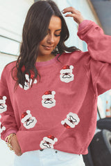 Strawberry Pink Sequin Santa Clause Christmas Corded Sweatshirt Graphic Sweatshirts JT's Designer Fashion
