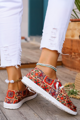 Fiery Red Western Printed Lacing Flat Slip On Shoes Women's Shoes JT's Designer Fashion