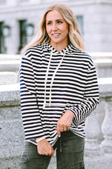 Stripe Kangaroo Pocket Drawstring Hoodie Sweatshirts & Hoodies JT's Designer Fashion
