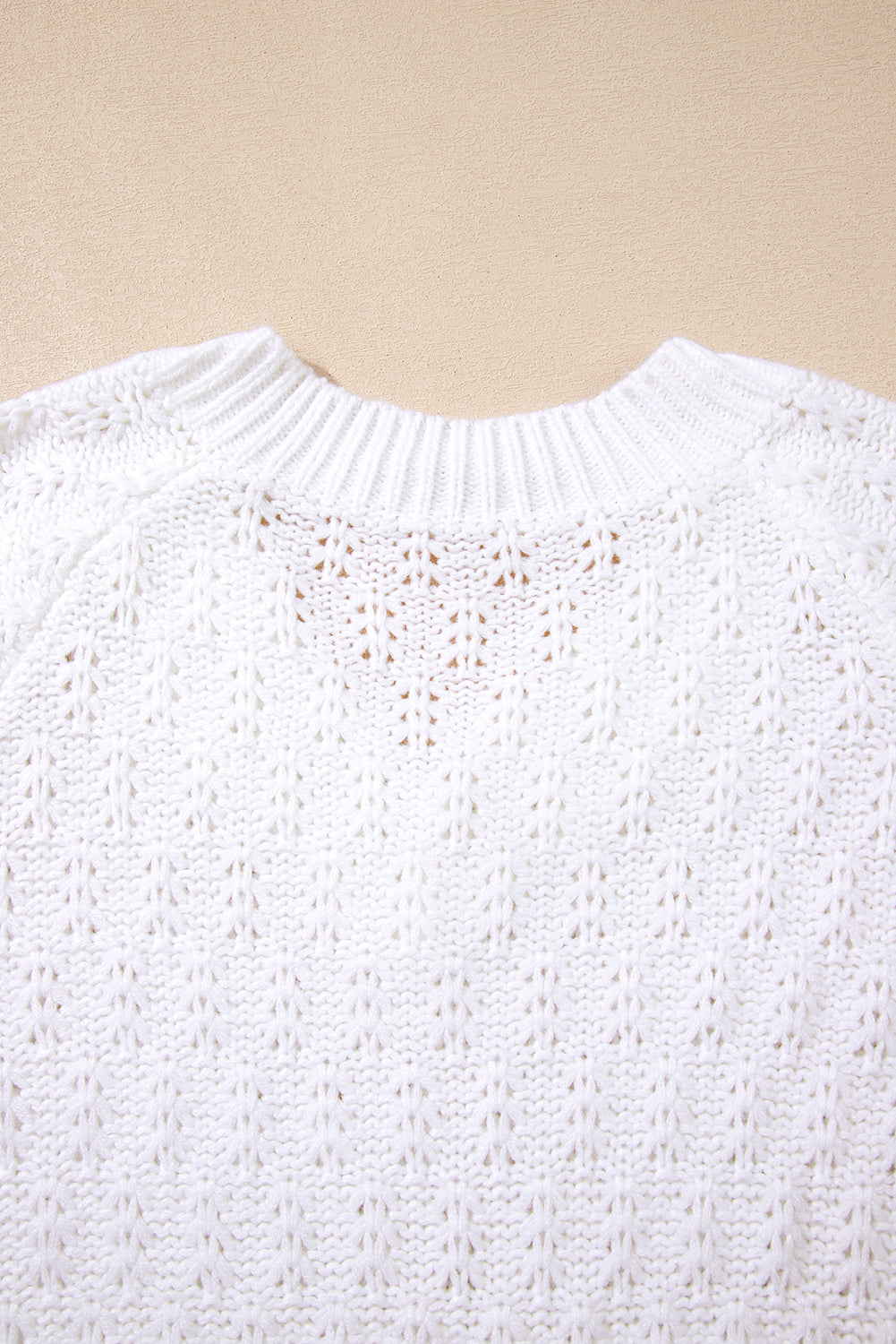 White Textured Knit Ribbed Edge V Neck Loose Sweater Sweaters JT's Designer Fashion