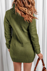 Olive Cowl Neck Cable Knit Sweater Dress Sweater Dresses JT's Designer Fashion