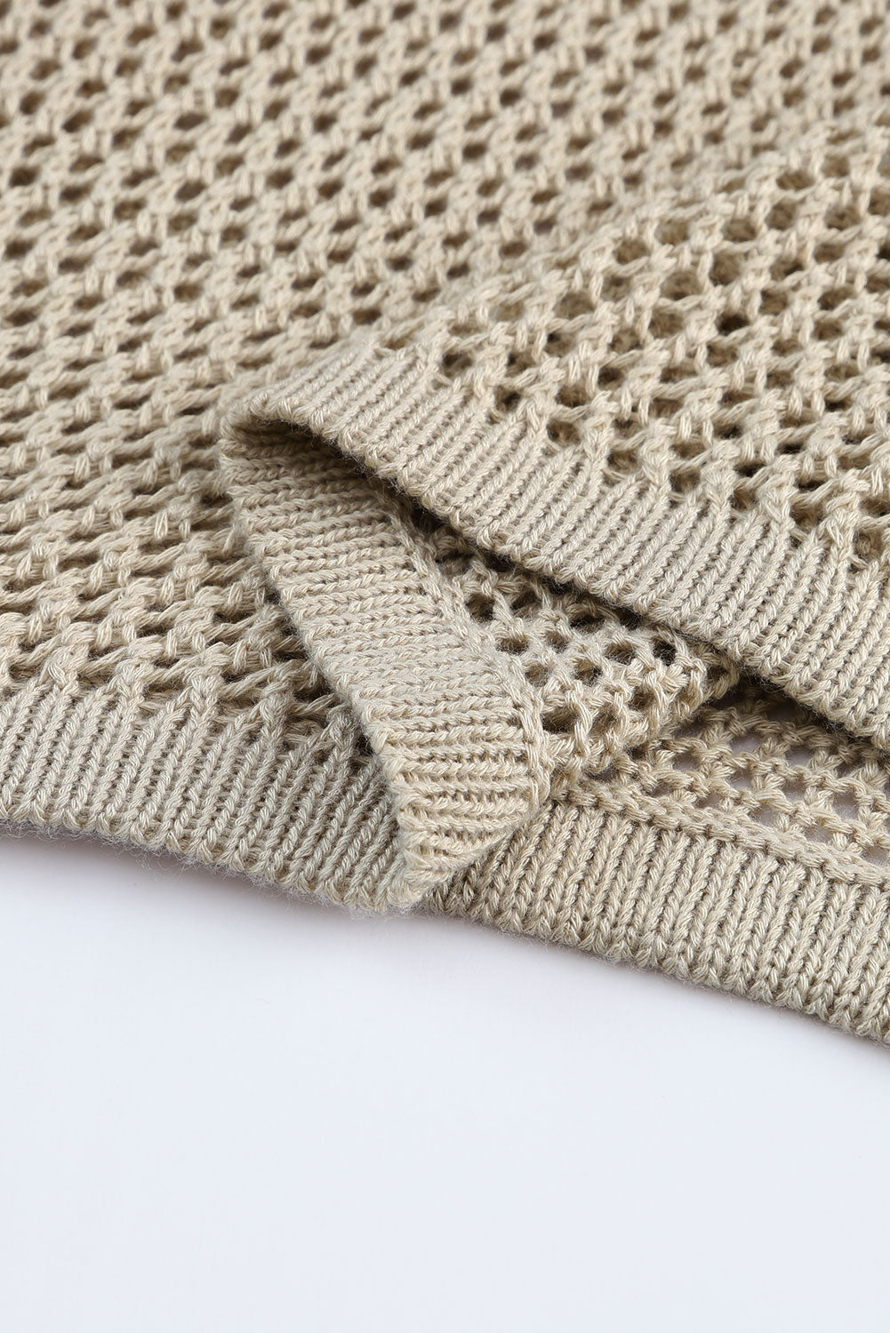 Khaki Hollow-out Knit Long Sleeve Top Long Sleeve Tops JT's Designer Fashion