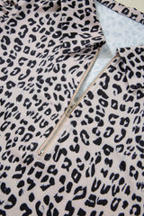 Brown Leopard Half Zipper Collared Ruffled Sleeve Top and Short Set Short Sets JT's Designer Fashion
