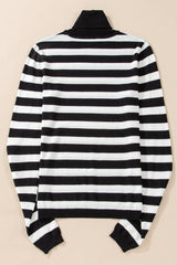 Black Stripe Slim Fit High Neck Knit Sweater Sweaters JT's Designer Fashion