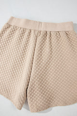 Parchment Solid Color Quilted Long Sleeve Top and Shorts Set Short Sets JT's Designer Fashion