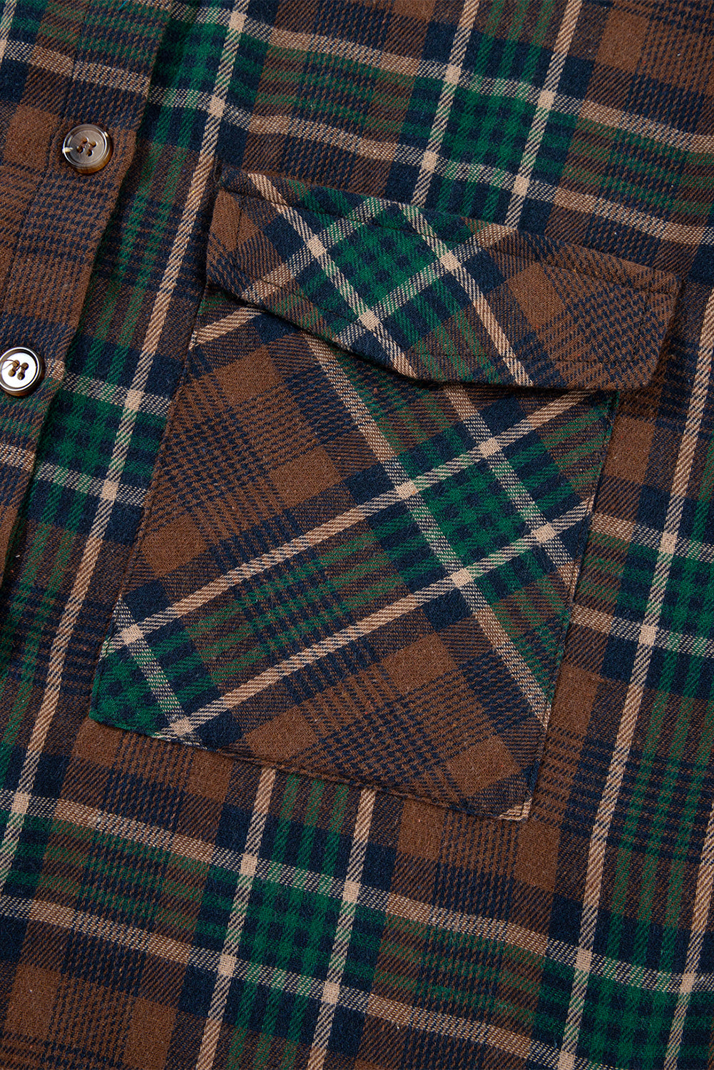 Brown Plaid Print Chest Pockets Buttoned Shirt Jacket Plaid Shackets JT's Designer Fashion