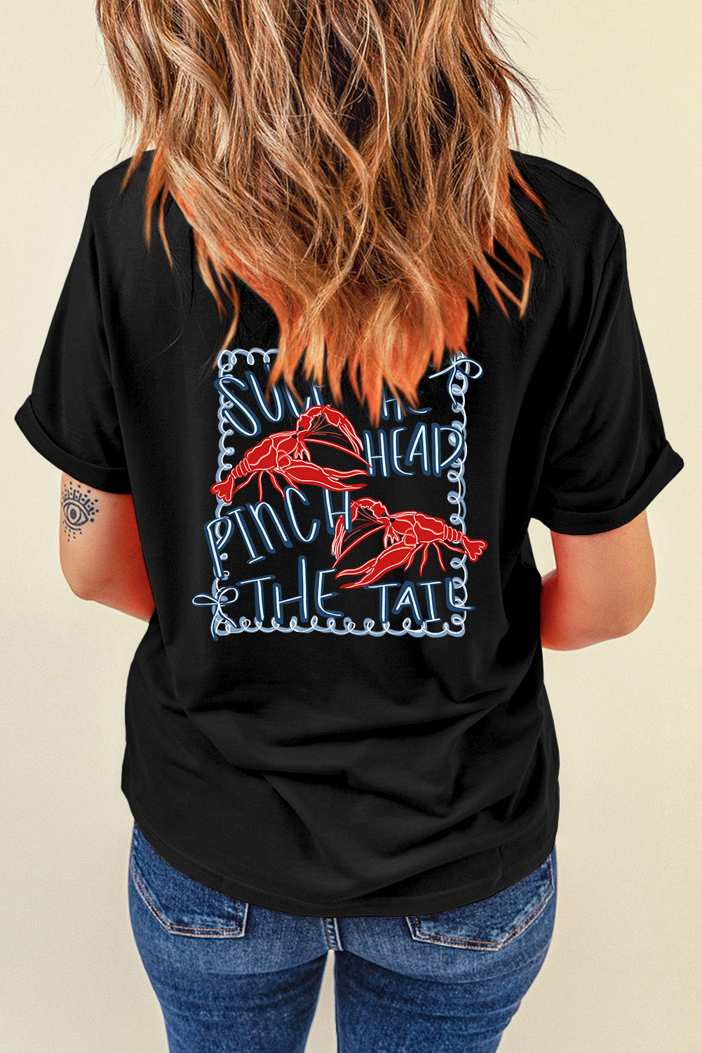 Black Girlie Bow Crawfish Printed T Shirt Graphic Tees JT's Designer Fashion