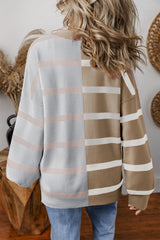 Khaki Stripe Colorblock Oversized Sweater Sweaters JT's Designer Fashion
