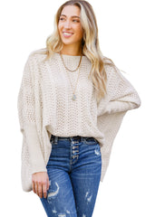 Beige Ribbed Hollow Knit Dolman Sleeve Sweater Sweaters & Cardigans JT's Designer Fashion