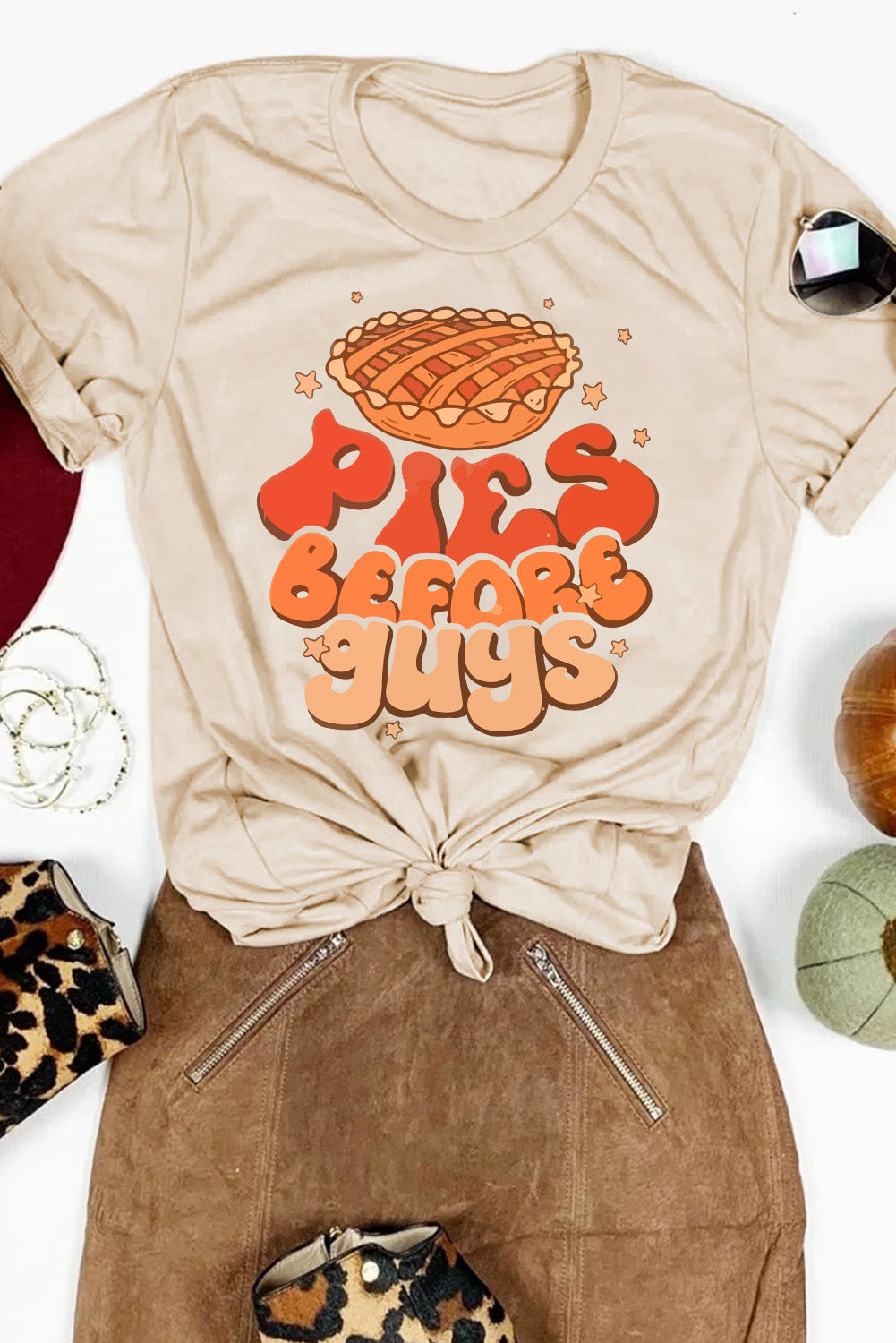 Khaki PIES BEFORE GUYS Thanksgiving Fashion Tee Graphic Tees JT's Designer Fashion