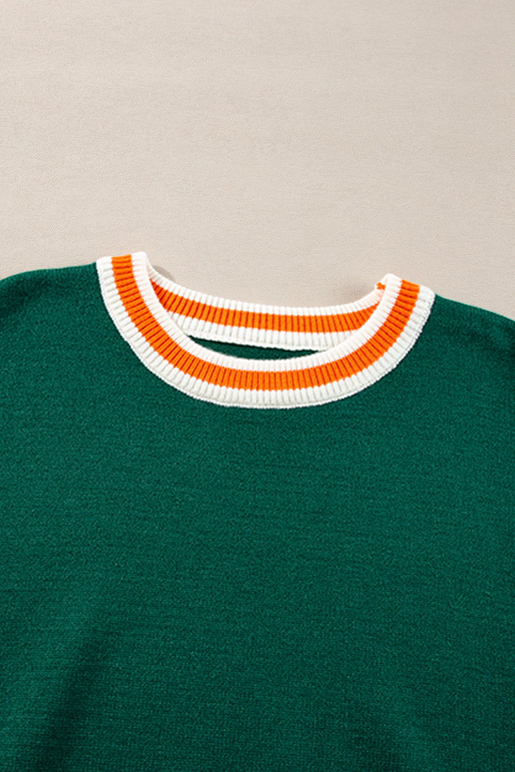 Blackish Green Colorblock Striped Trim Drop Shoulder Sweater Sweaters JT's Designer Fashion