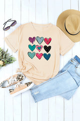 Khaki Valentines Multi Pattern Heart Shape Graphic T Shirt Graphic Tees JT's Designer Fashion