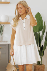 Jet Stream Shirt Collar Buttoned Patchwork Short Sleeve Mini Dress Mini Dresses JT's Designer Fashion