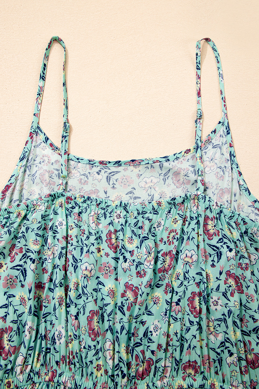 Green Bohemian Floral Ruffle Bottom Spaghetti Strap Jumpsuit Jumpsuits & Rompers JT's Designer Fashion