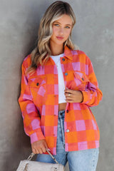 Orange Plaid Chest Pockets Button-up Turn Down Collar Jacket Jackets JT's Designer Fashion