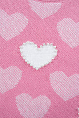 Pink Pearled Heart Print Valentines Crew Neck Sweater Sweaters JT's Designer Fashion