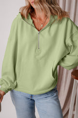 Smoke Green Fleece Lined Half Zipper Kangaroo Pockets Loose Hoodie Sweatshirts & Hoodies JT's Designer Fashion