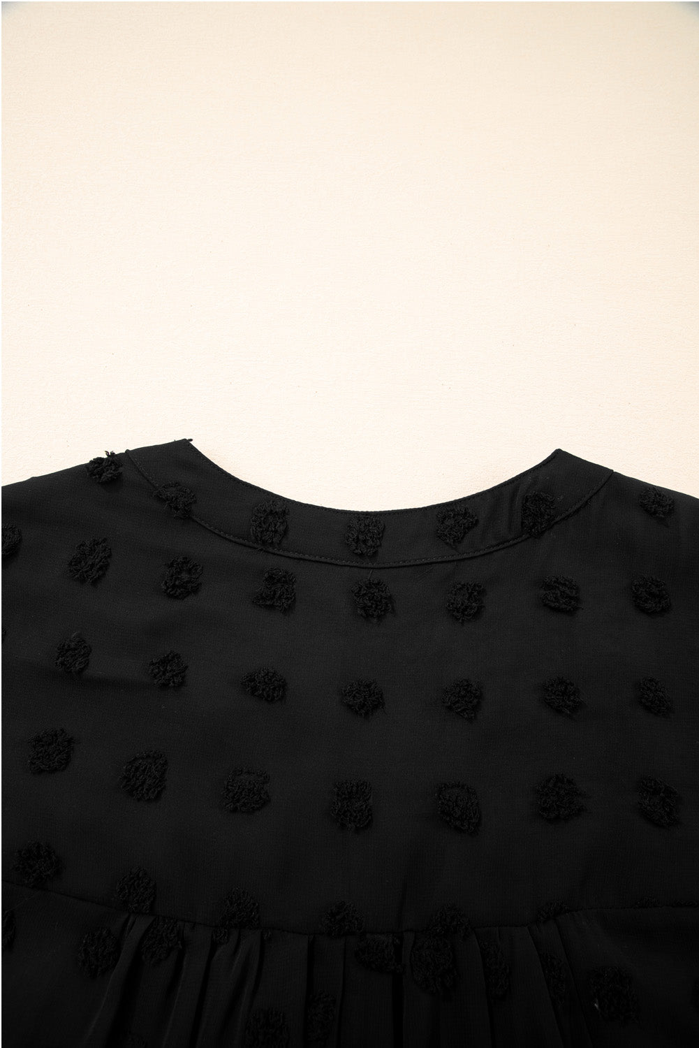 Black Dotty Textured Notched Neck Plus Ruffled Dress Plus Size Mini Dresses JT's Designer Fashion