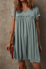Mist Green Frilled Gathered Seam Round Neck T Shirt Dress T Shirt Dresses JT's Designer Fashion