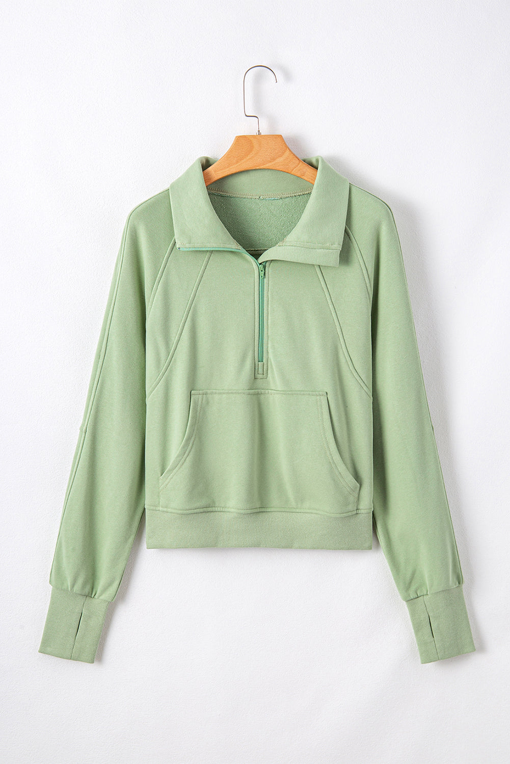 Smoke Green Quarter Zip Stand Neck Kangaroo Pocket Sweatshirt Sweatshirts & Hoodies JT's Designer Fashion