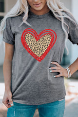 Gray Sequin Leopard Heart Graphic T-shirt Graphic Tees JT's Designer Fashion