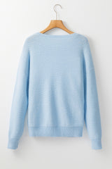 Light Blue Knitted Flower Pattern Ribbed Edge Sweater Sweaters JT's Designer Fashion