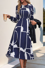 Smocked Color Block Long Sleeve Midi Dress Midi Dresses JT's Designer Fashion