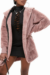 Pink Pink Soft Fleece Hooded Open Front Jacket Jackets JT's Designer Fashion