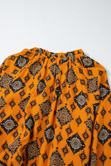 Orange Western Geometric Print Tiered Frilled Loose Fit Midi Dress Midi Dresses JT's Designer Fashion