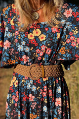 Sky Blue Floral Knotted Back Square Neck Maxi Dress Floral Dresses JT's Designer Fashion