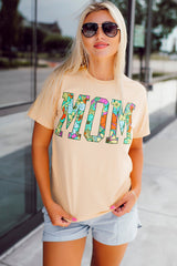 Khaki MOM Floral Letter Print T Shirt Graphic Tees JT's Designer Fashion