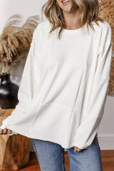 White Solid Color Patchwork Drop Shoulder Baggy Sweatshirt Sweatshirts & Hoodies JT's Designer Fashion