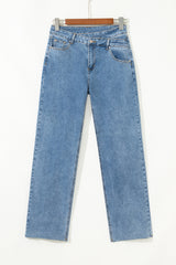 Blue Mid Rise Asymmetrical Waist Wide Leg Jeans Jeans JT's Designer Fashion