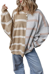 Khaki Stripe Colorblock Oversized Sweater Sweaters JT's Designer Fashion