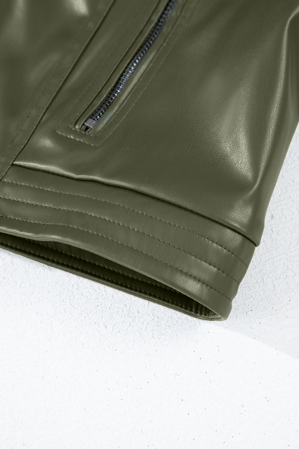 Sage Green Solid Faux Leather Zipper Slim Fit Bomber Jacket Jackets JT's Designer Fashion