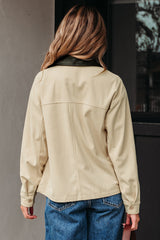 Parchment Contrast Leather Collar Textured Zip Up Jacket Jackets JT's Designer Fashion