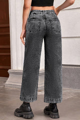 Black Chic Patch Pocket Straight Leg Loose Jeans Jeans JT's Designer Fashion