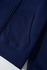 Navy Blue Solid Color Fleece Lined Zip up Hoodie Sweatshirts & Hoodies JT's Designer Fashion